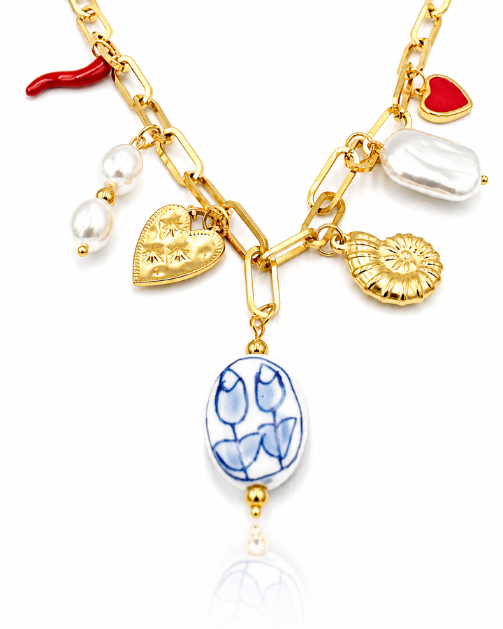 Gold Plated Waterproof Coastal Shell Charm Pendant Necklace (11413)