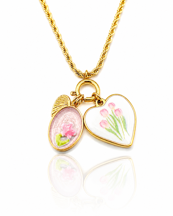 Gold Plated T-Bar Heart Pendant Chain Necklace - 54.5 cm  (11410)