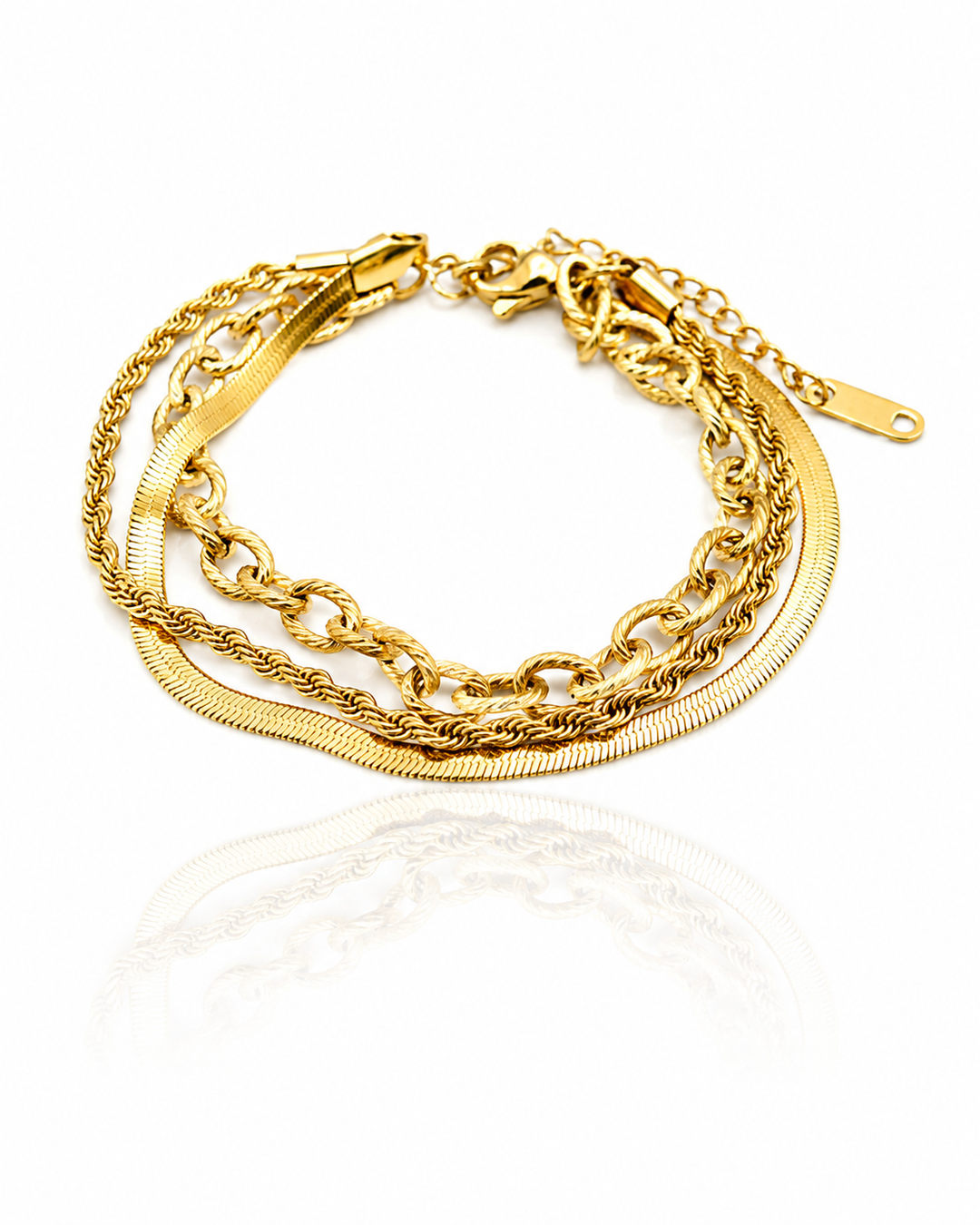 Gold Plated Waterproof Multi-Charm Layered Chain Bracelet (11587)