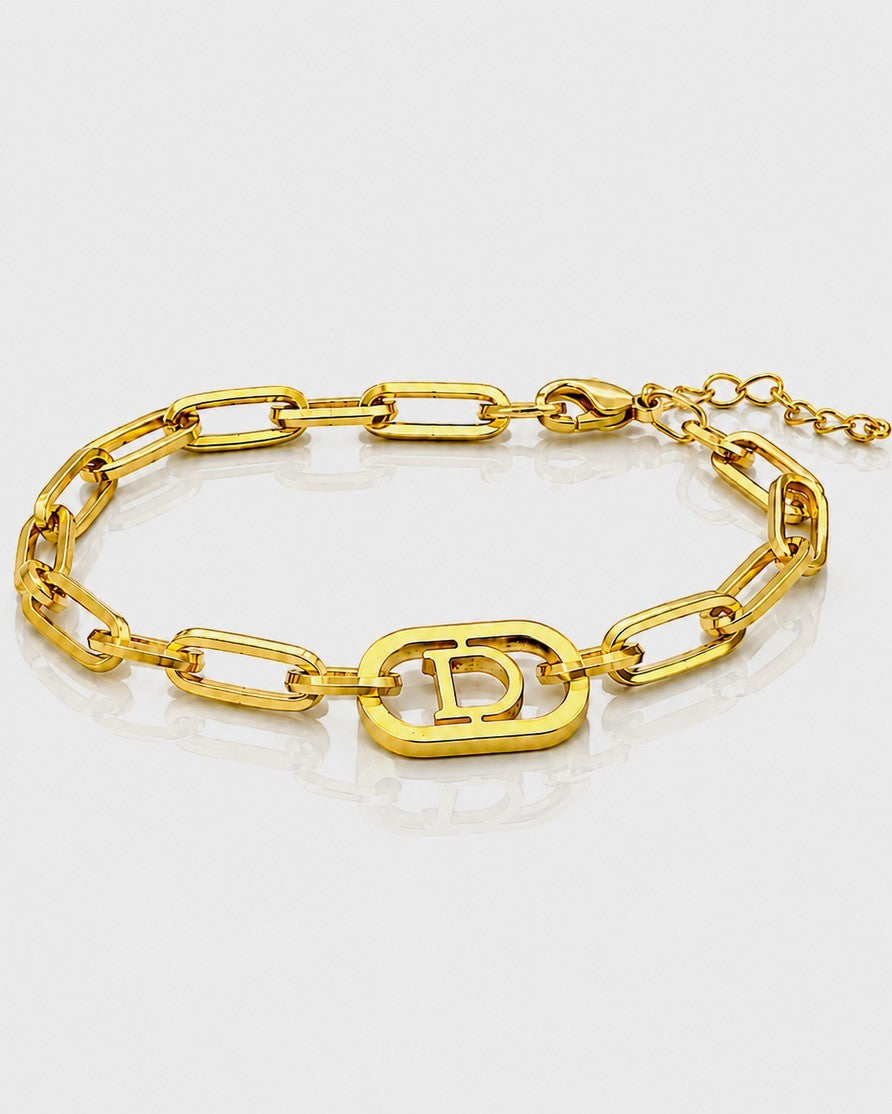 Gold Plated Waterproof Paperclip Chain Initial 'D' Letter Bracelet (11063)