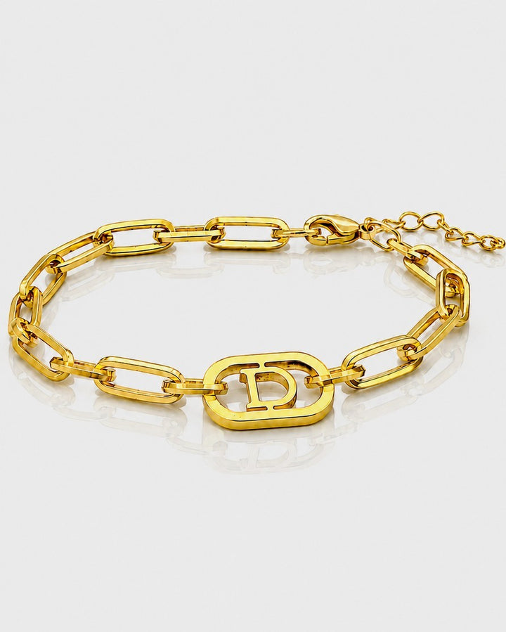 Gold Plated Waterproof Paperclip Chain Initial 'D' Letter Bracelet (11063)