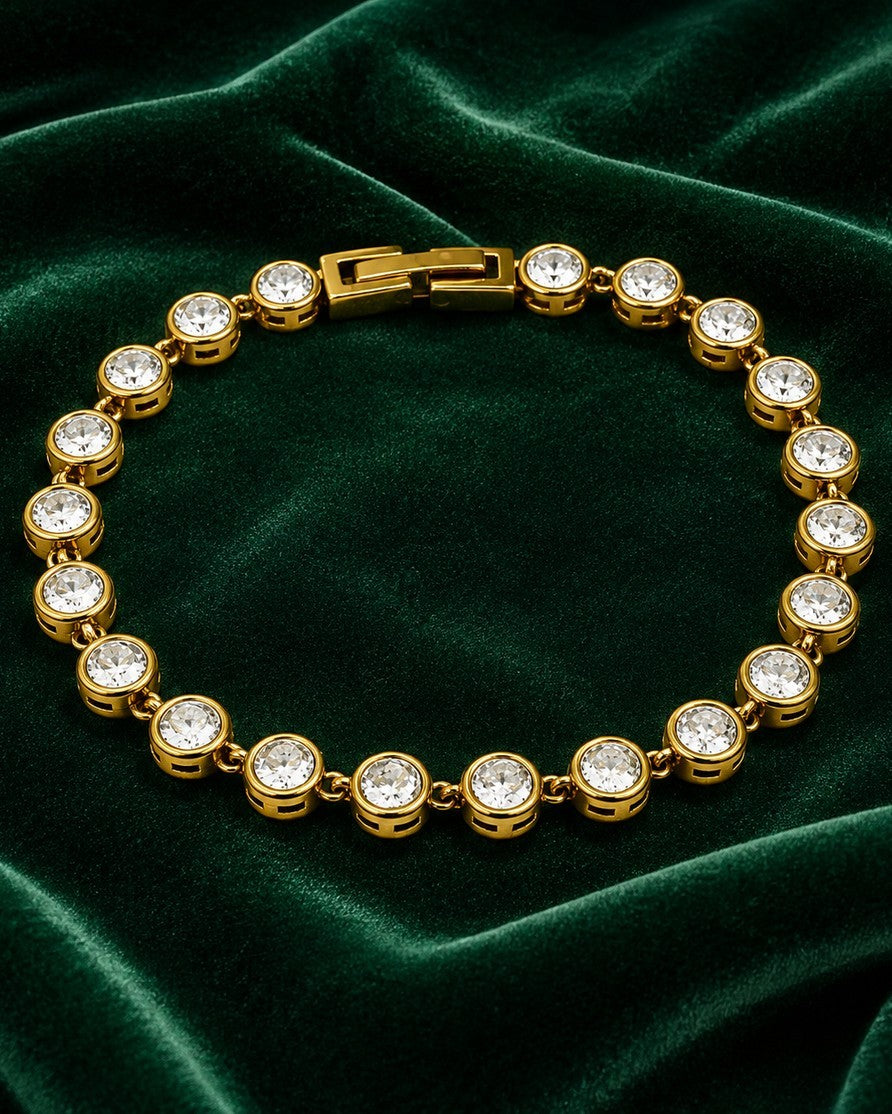 Gold Plated Waterproof Cubic Zirconia Tennis Bracelet (11468)