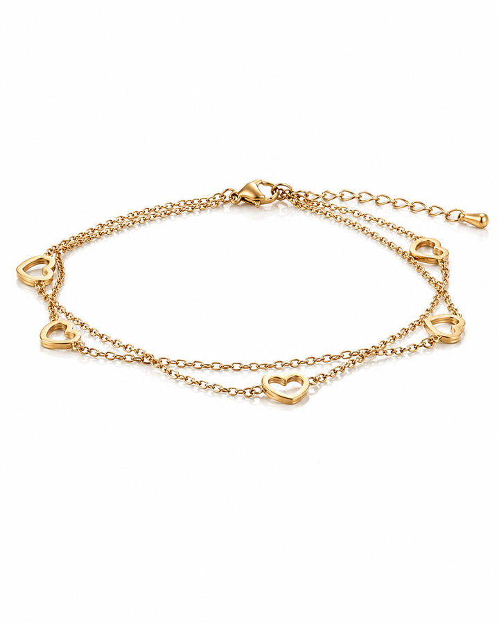 Gold Toned Heart Anklet( 11992)