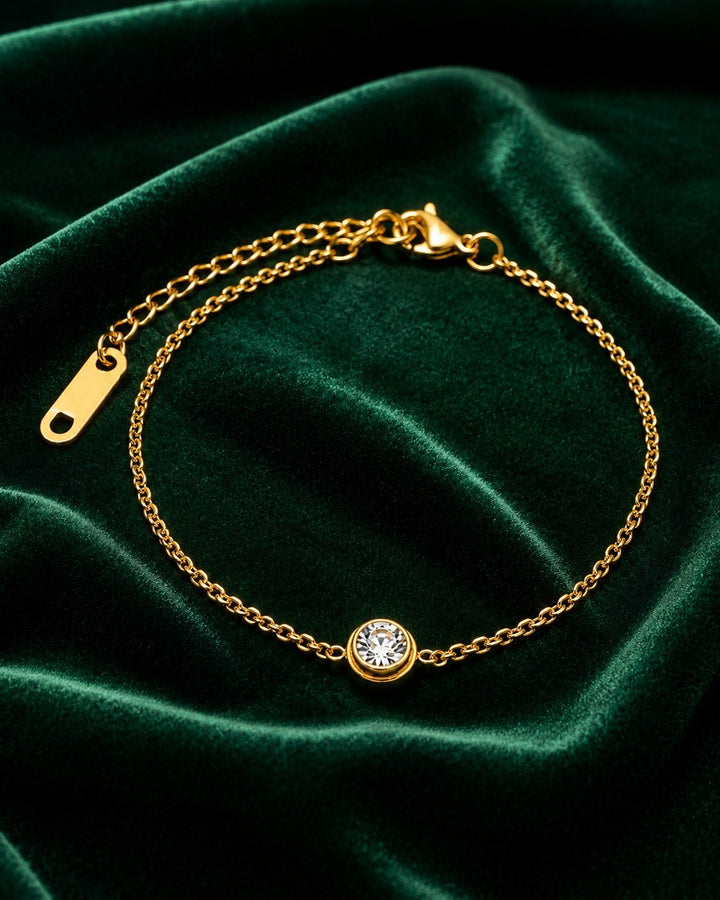 Delicate Cubic Zirconia Gold Plated Waterproof Chain Bracelet (10818)