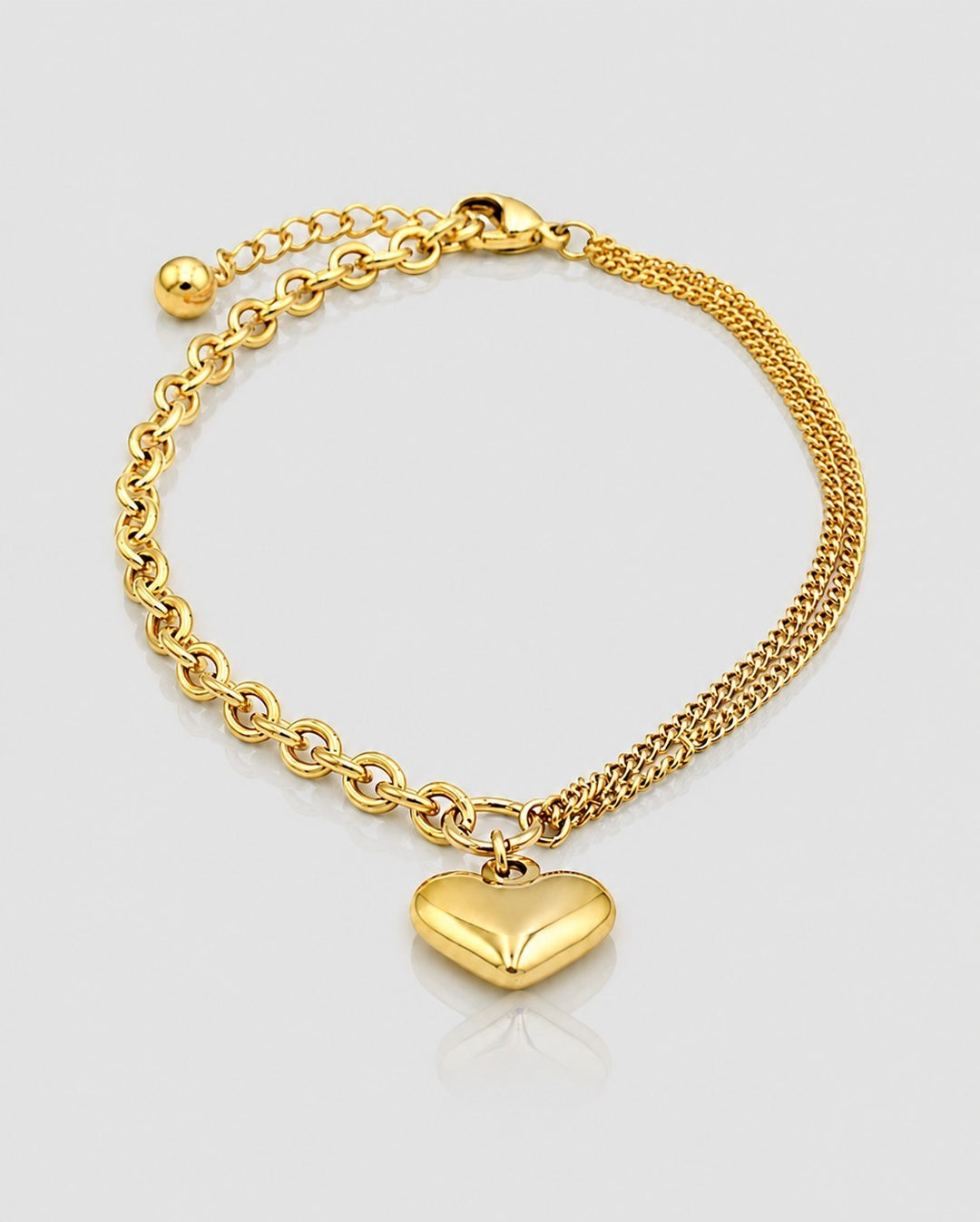 Gold Plated Waterproof Heart Charm Cable Chain Bracelet (10995)