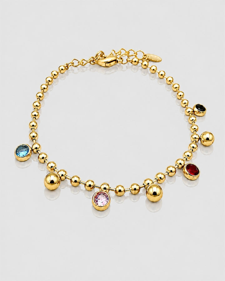 Gold Toned Multicolour Glass Stone Beaded Stretch Bracelet (11231)