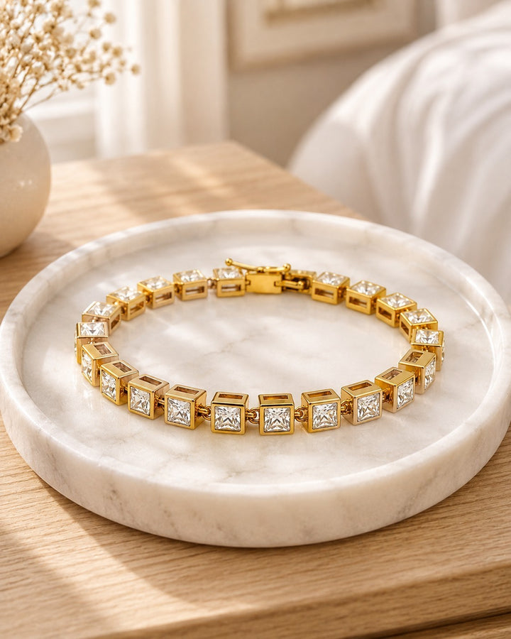 Gold Plated Waterproof Cubic Zirconia Tennis Bracelet (11443)