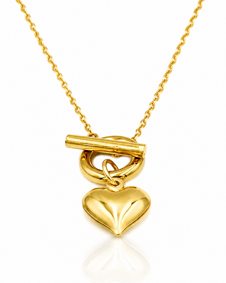 Gold Plated Heart Pendant Toggle Clasp Necklace  - 43 cm (11235)