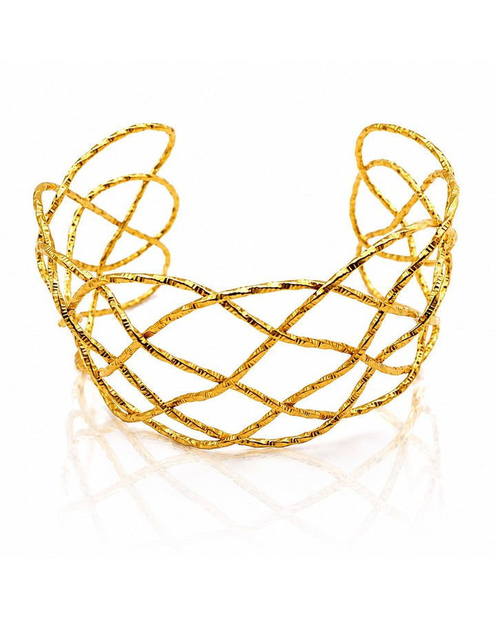 Gold Toned Geometric Fence Pattern Chunky Statement Bangle (11462)