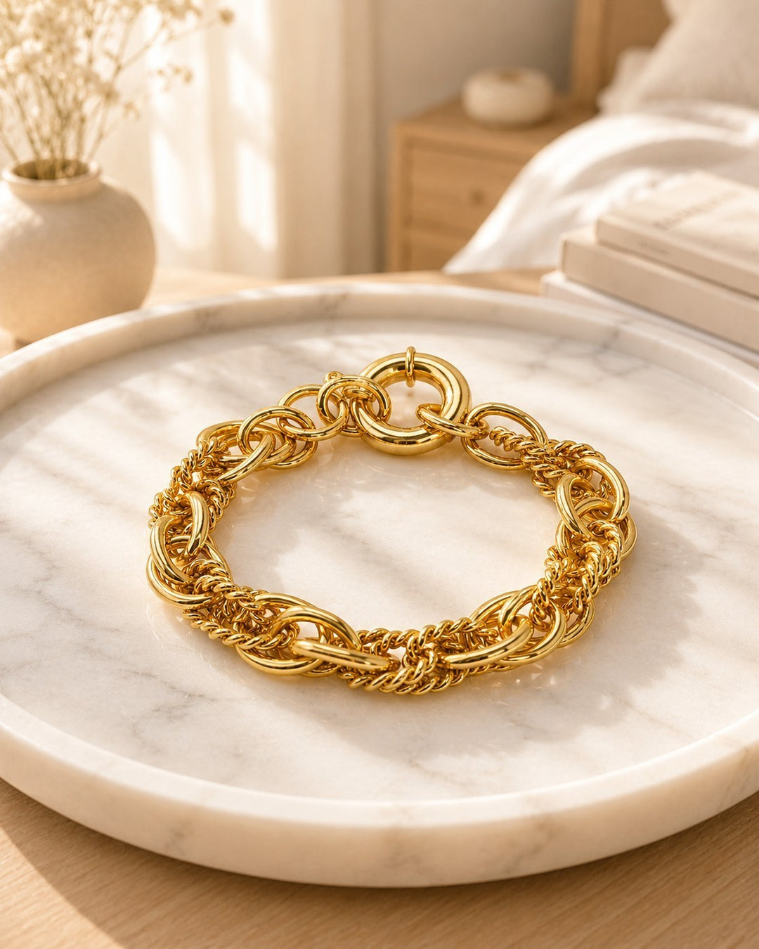 Gold Plated Waterproof Rope Chain Buckle Clasp Bracelet (200003)
