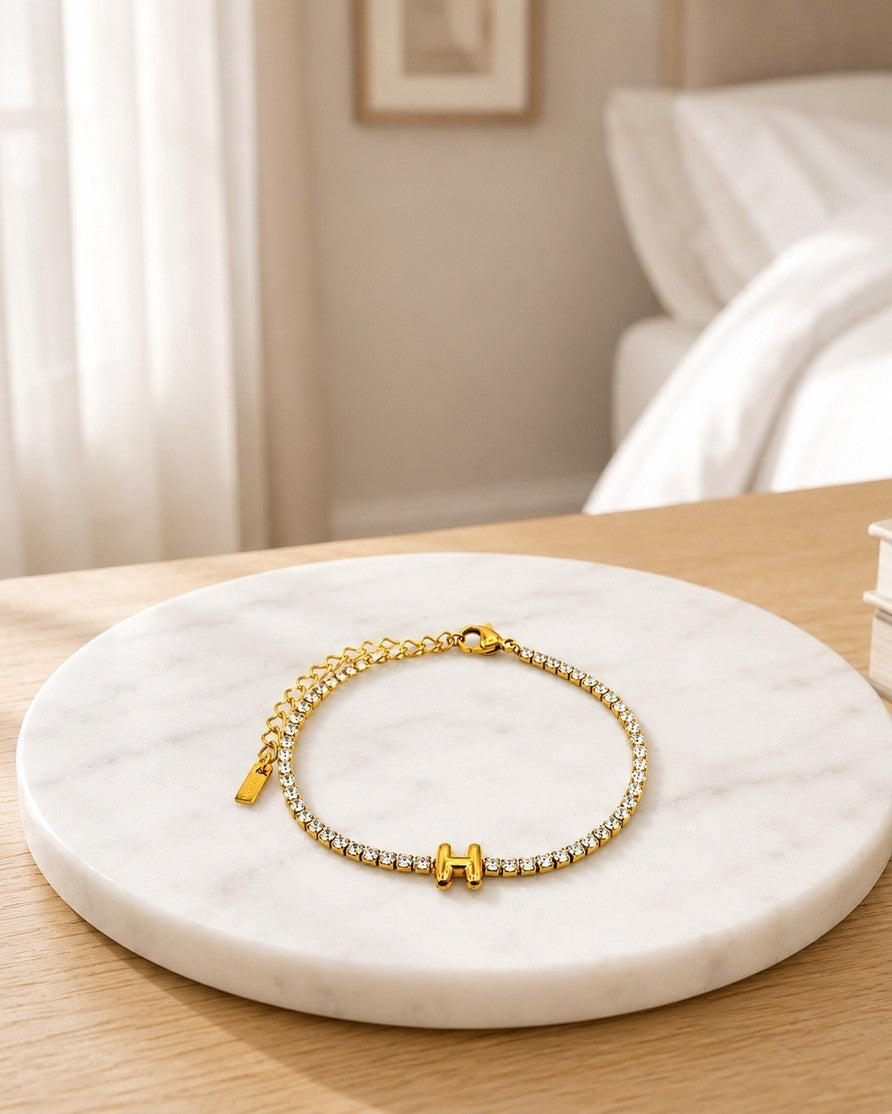 Personalised Letter 'H' Initial Gold Plated Waterproof Chain Bracelet (11481)