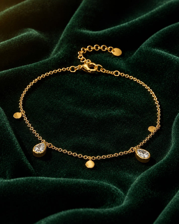 Gold Plated Waterproof Teardrop Charm Dainty Chain Bracelet (10531)