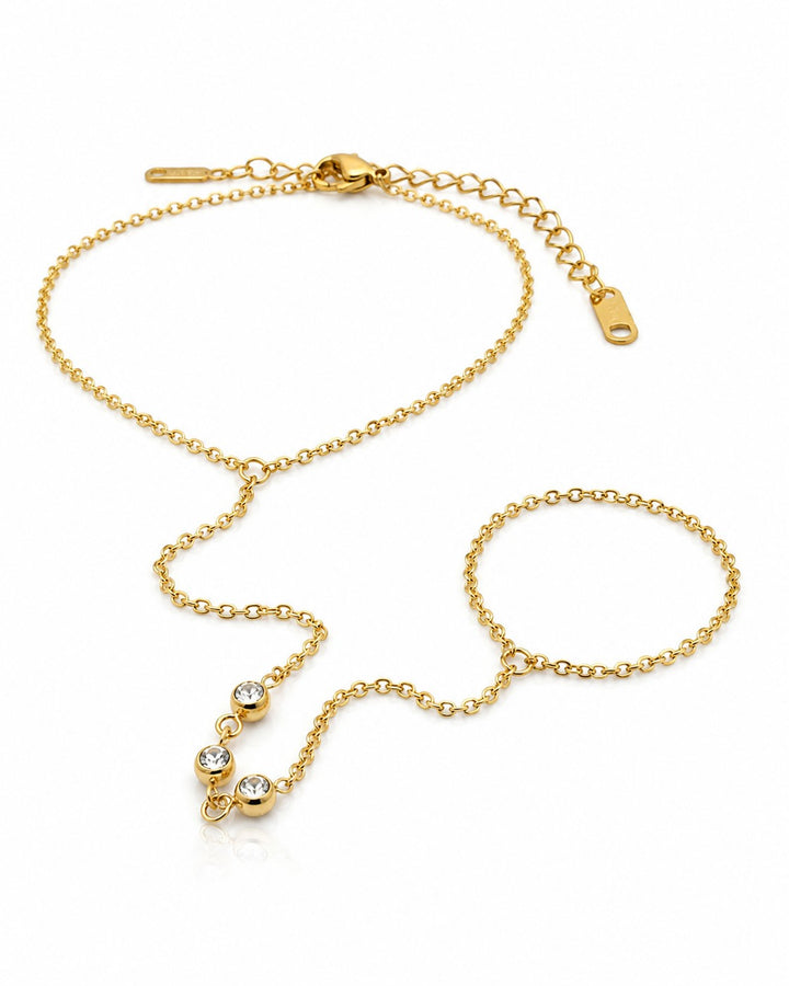 Gold Plated Waterproof Boho Hand Chain Tassel Ring Bracelet (11589)