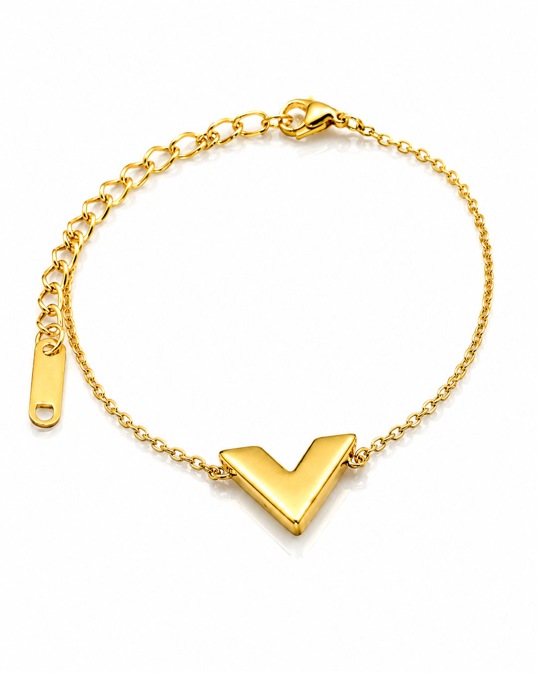 Gold Plated Waterproof Minimalist 'V' Charm Dainty Bracelet (10822)