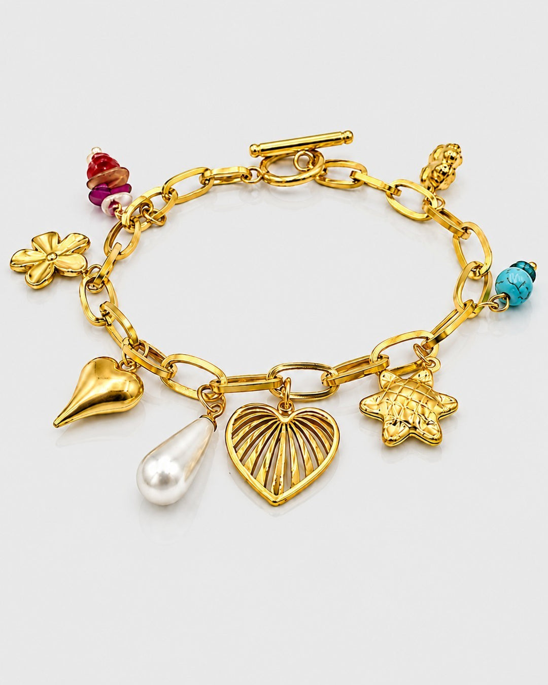 Gold Plated Waterproof T-Bar Cross Charm Bracelet (11437)