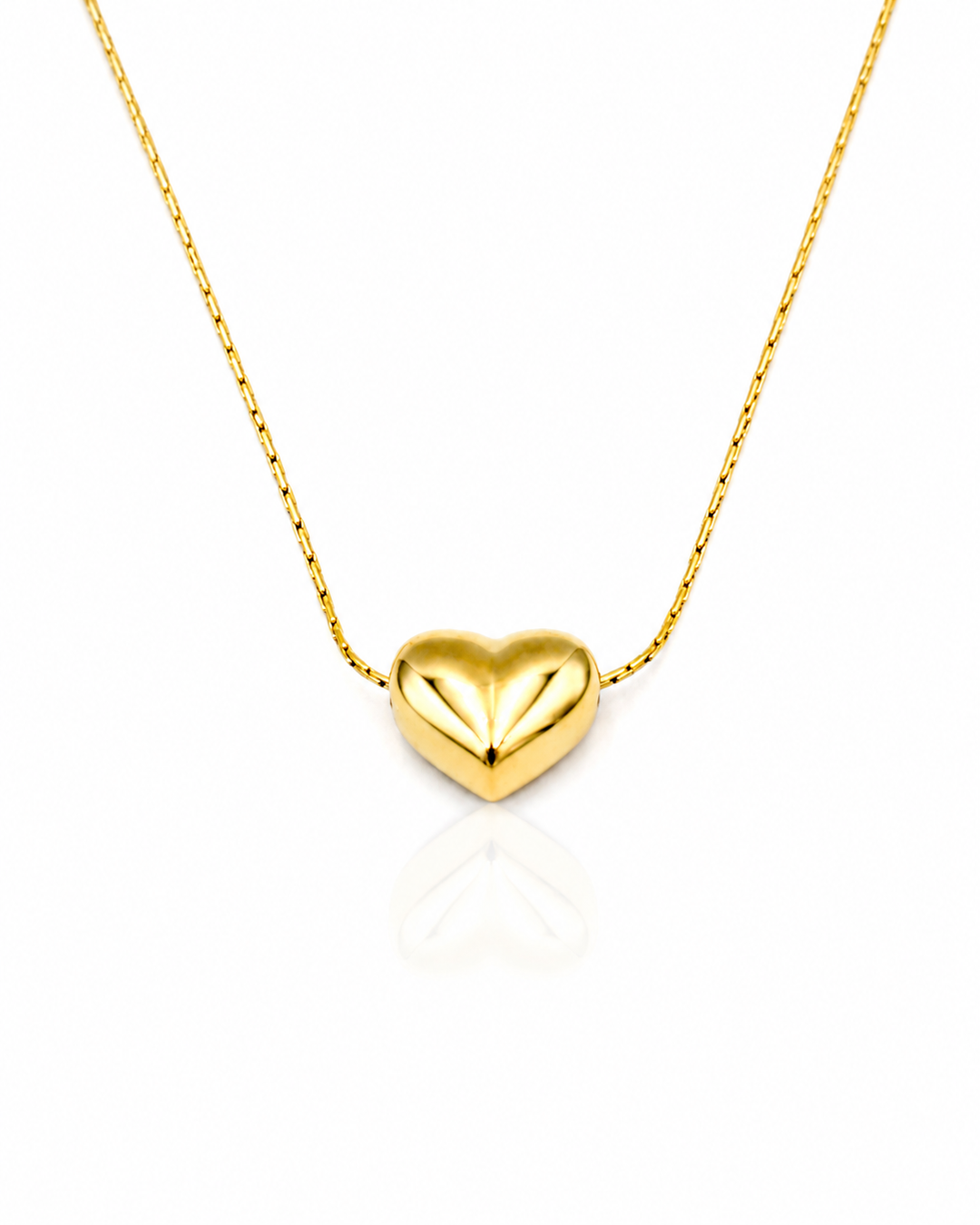 Gold Plated Solid Heart Pendant Necklace with Delicate Chain (11555)