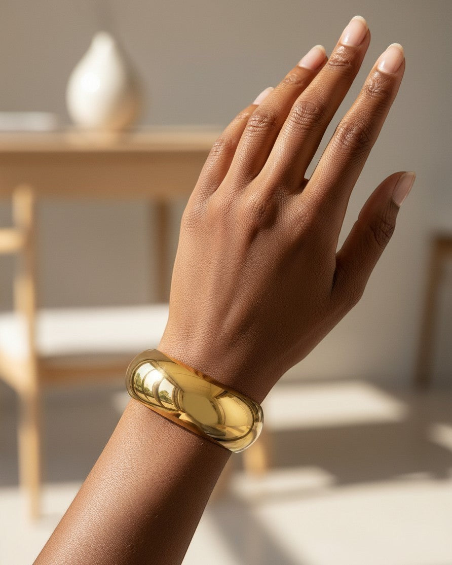 Gold Plated Waterproof Wide Statement Bangle Bracelet (11810)