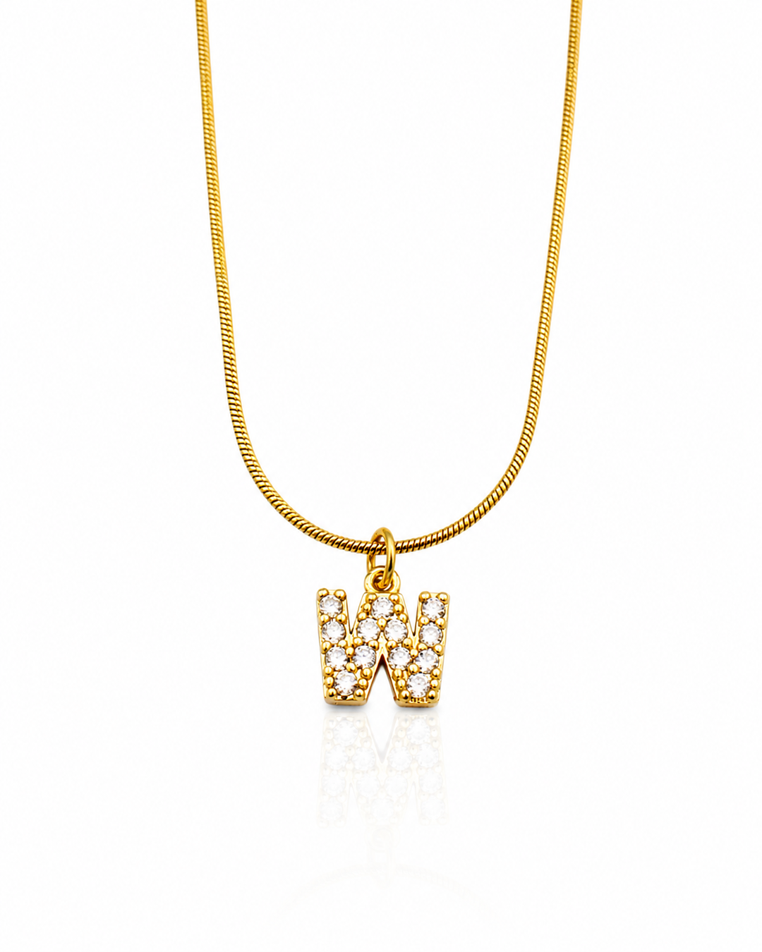 Gold Plated Waterproof Initial 'W' Letter Pendant Necklace (10888)