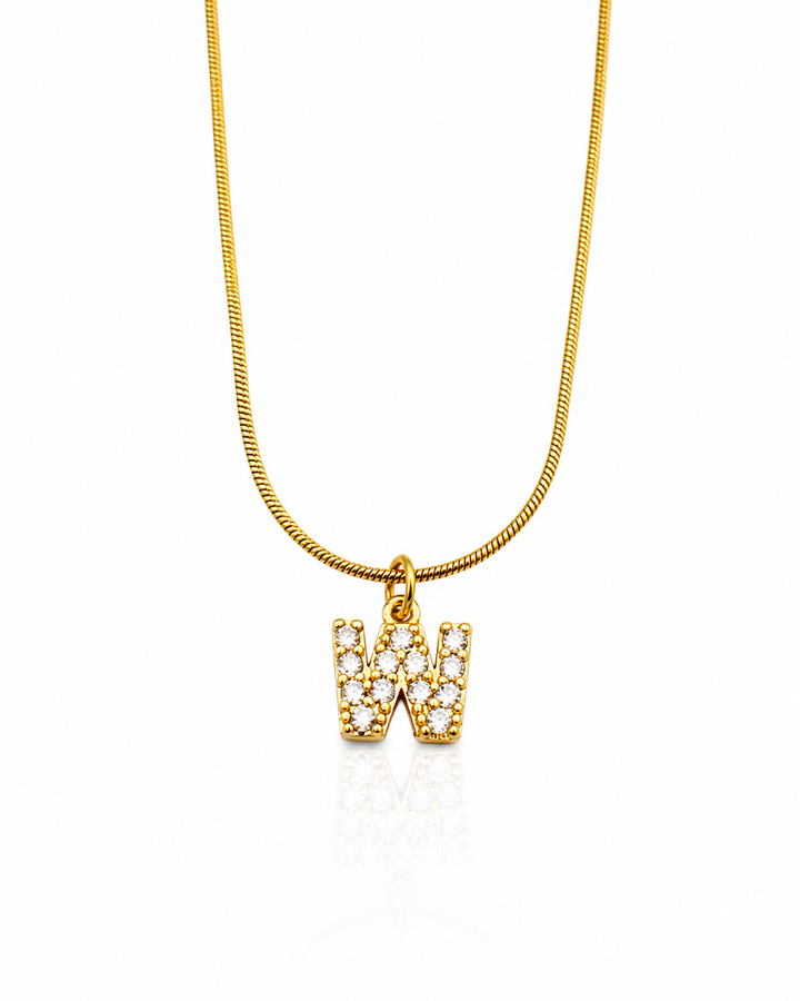 Gold Plated Waterproof Initial 'W' Letter Pendant Necklace - 43.5 cm  (10888)