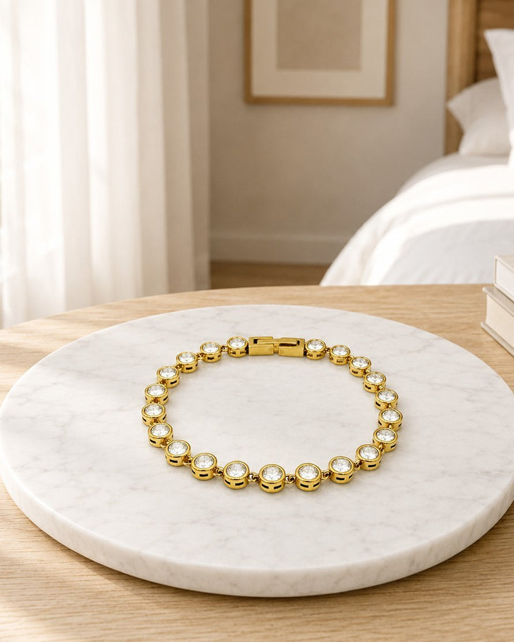 Gold Plated Waterproof Cubic Zirconia Tennis Bracelet (11468)