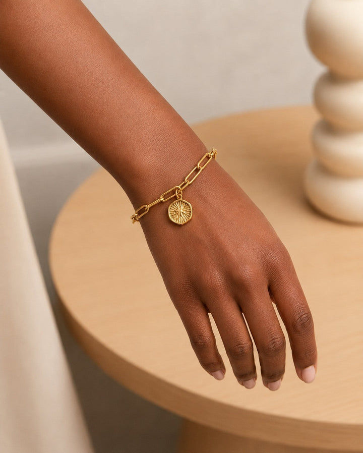 Gold Plated Waterproof Celestial Starburst Charm Bracelet (11582)