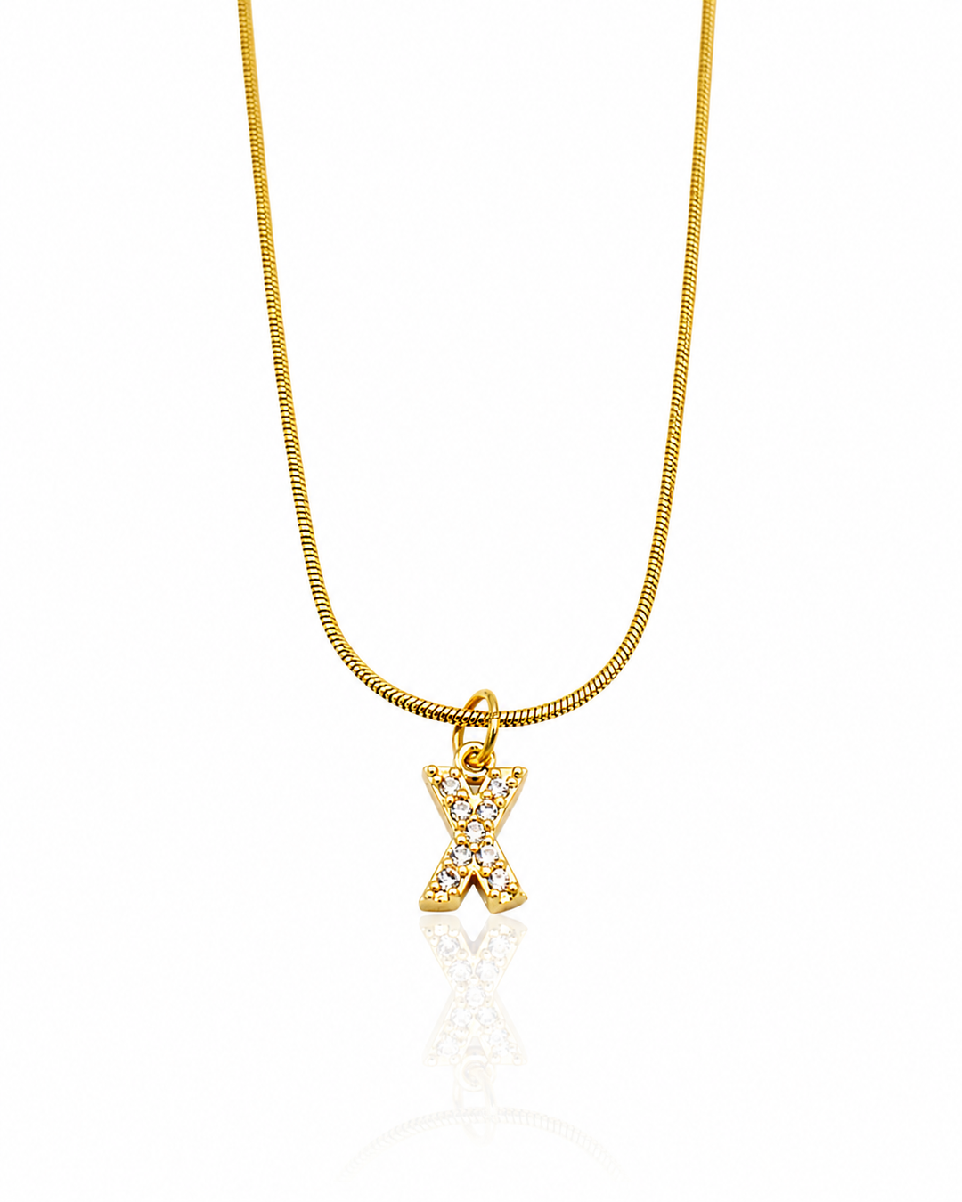 Gold Plated Waterproof Letter 'X' Initial Pendant Necklace (10889)