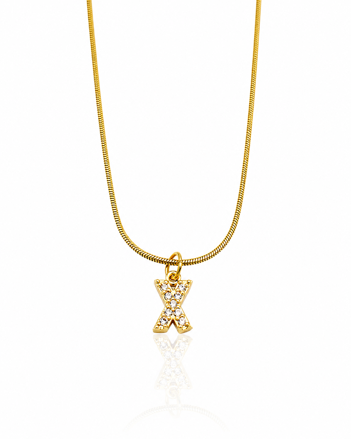 Gold Plated Waterproof Letter 'X' Initial Pendant Necklace - 43.5 cm (10889)