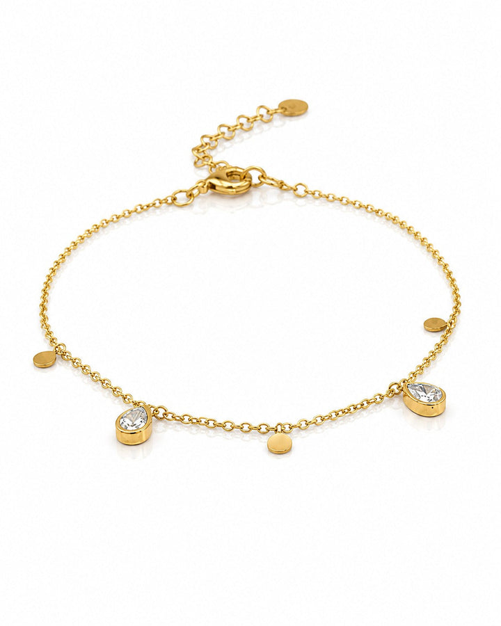 Gold Plated Waterproof Teardrop Charm Dainty Chain Bracelet (10531)