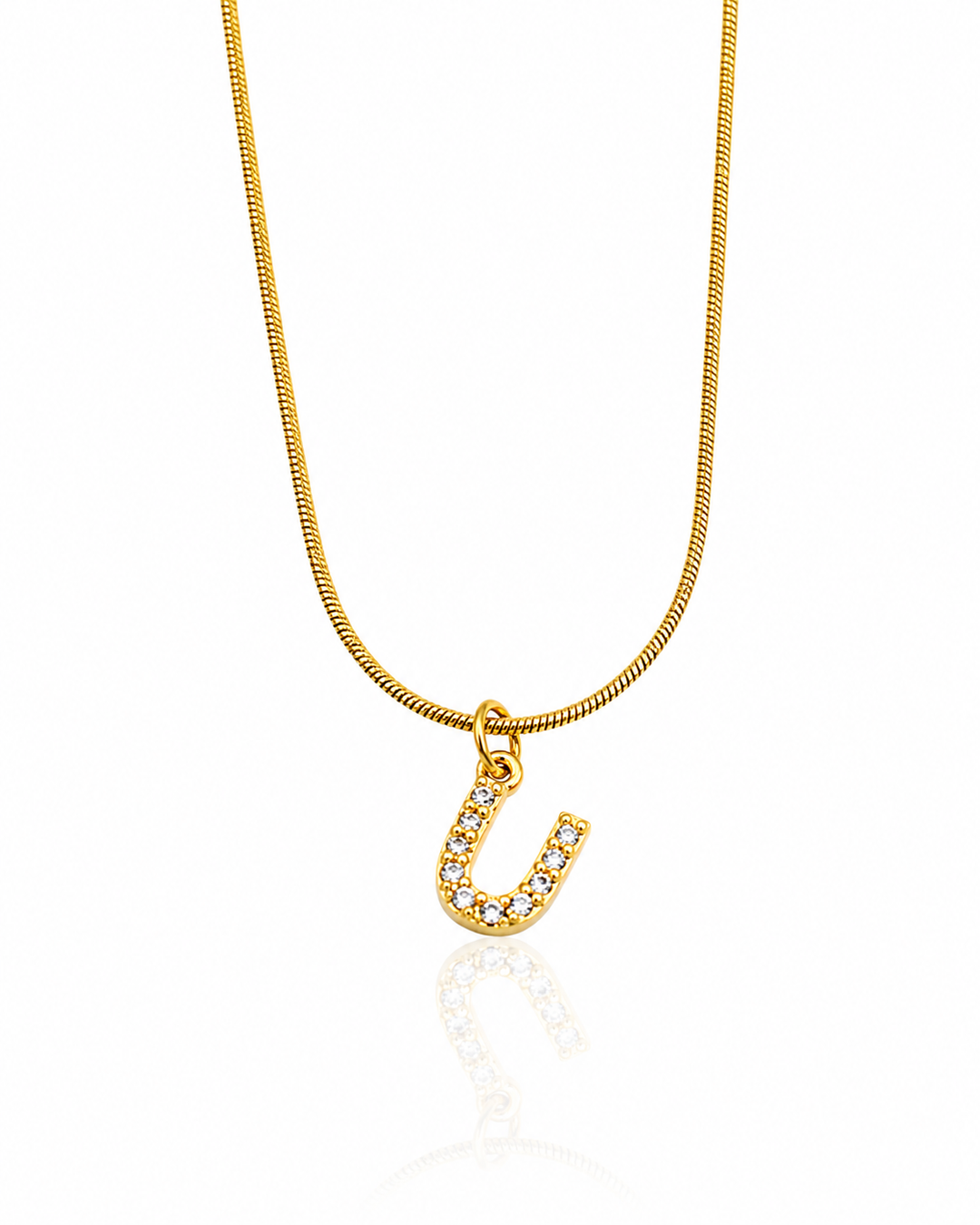 Gold Plated Letter 'U' Initial Pendant Necklace Waterproof (10886)