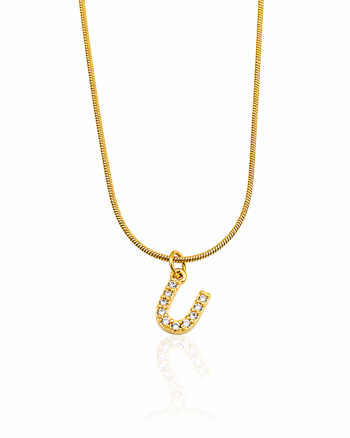 Gold Plated Letter 'U' Initial Pendant Necklace Waterproof - 43.5 cm (10886)