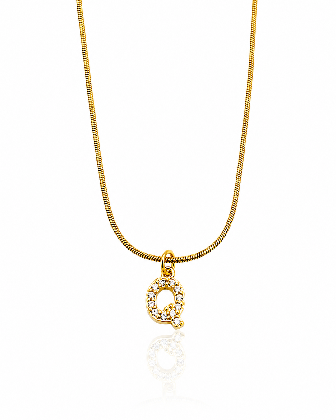 Gold Plated Waterproof Initial Letter 'Q' Pendant Necklace (10882)