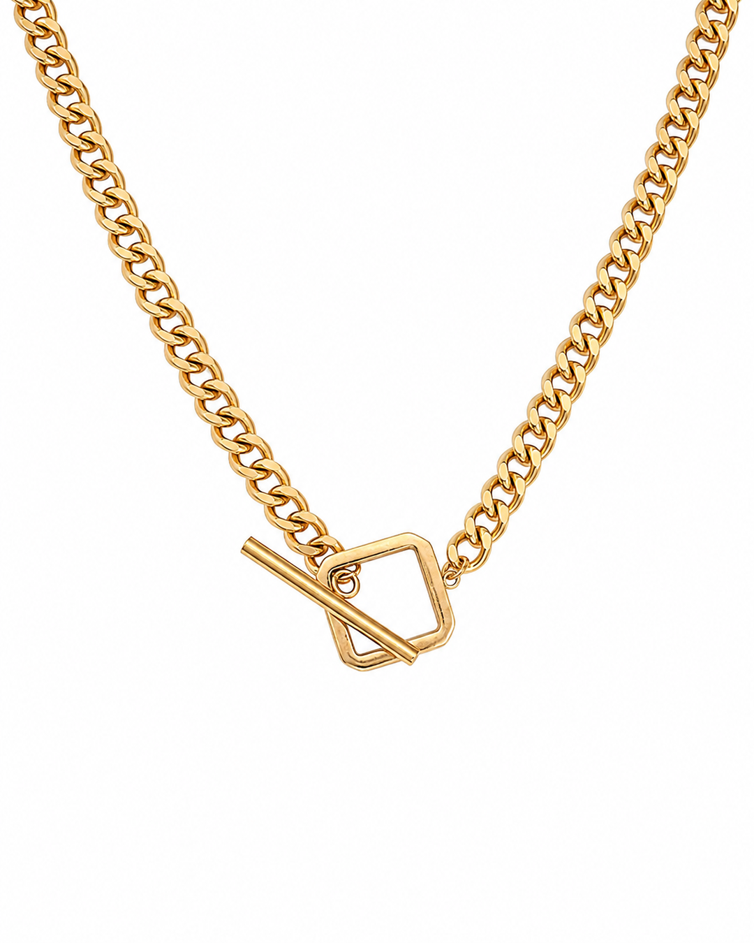 Gold plated waterproof layered multi-chain necklace with star, bar, and coin pendants by Elli Jewellery