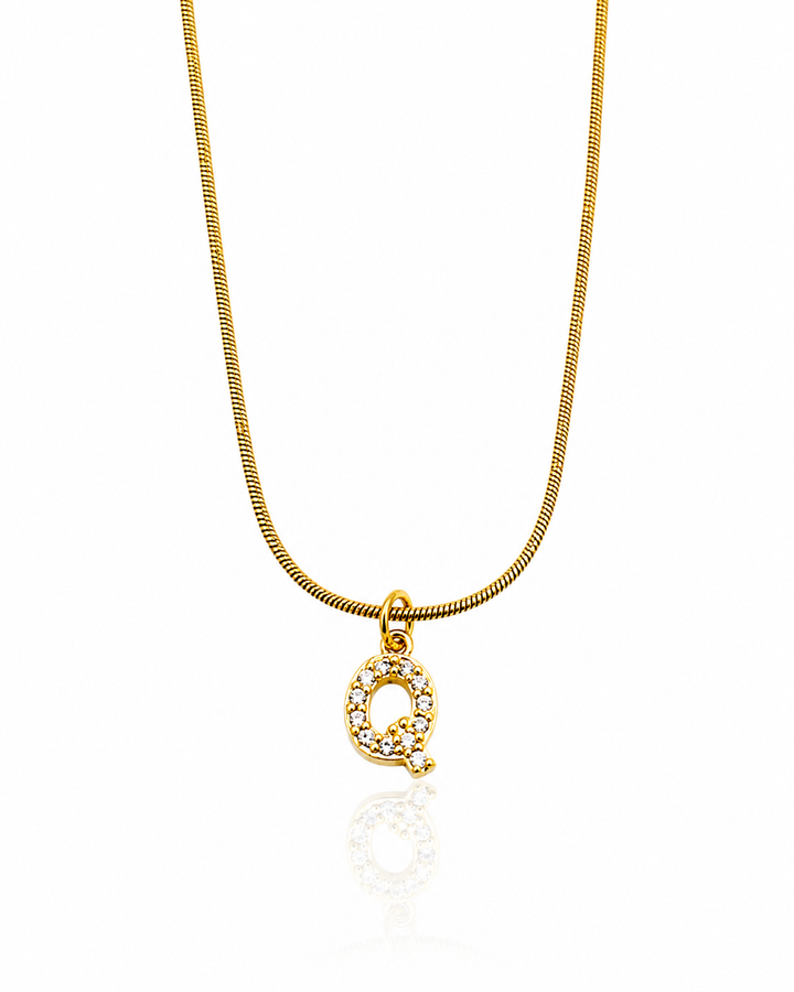 Gold Plated Waterproof Initial Letter 'Q' Pendant Necklace - 43.5 cm  (10882)