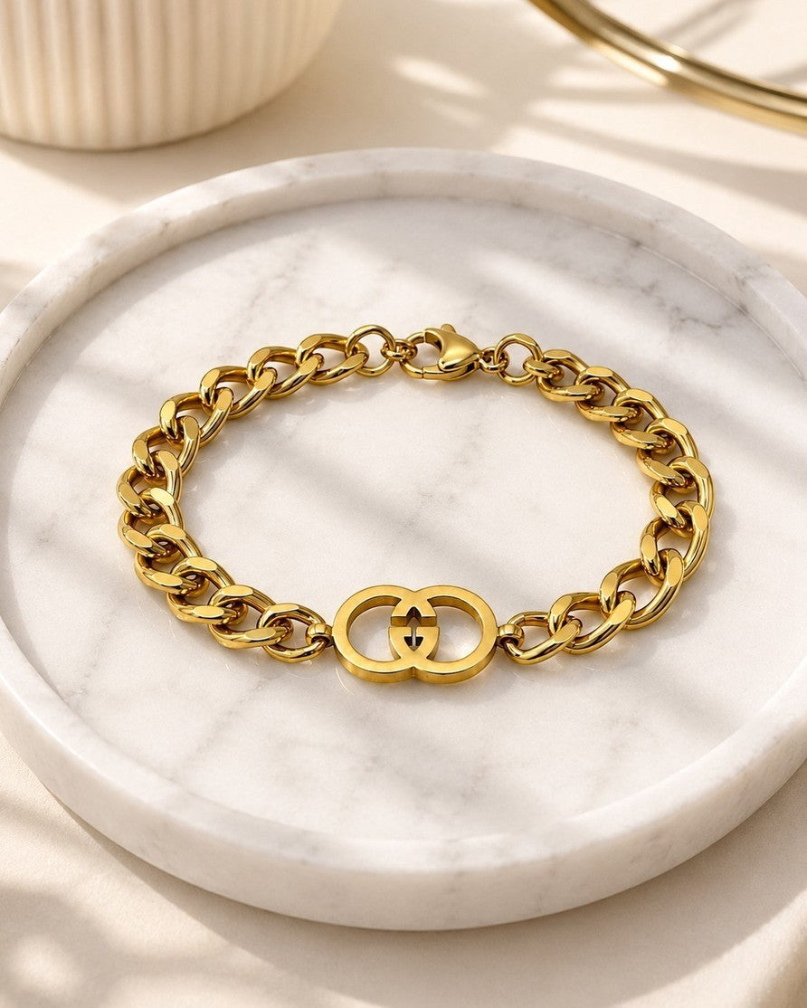 Gold Plated Waterproof Cuban Link Chain Bracelet (10686)