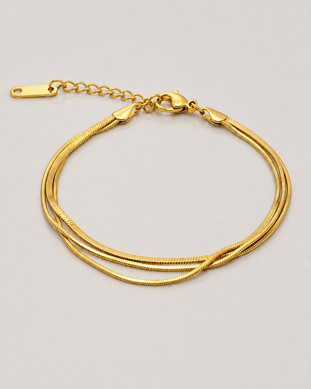 Gold Plated Waterproof Triple Snake Chain Layered Bracelet (11023)