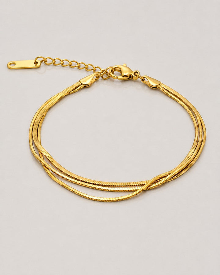 Gold Plated Waterproof Triple Snake Chain Layered Bracelet (11023)