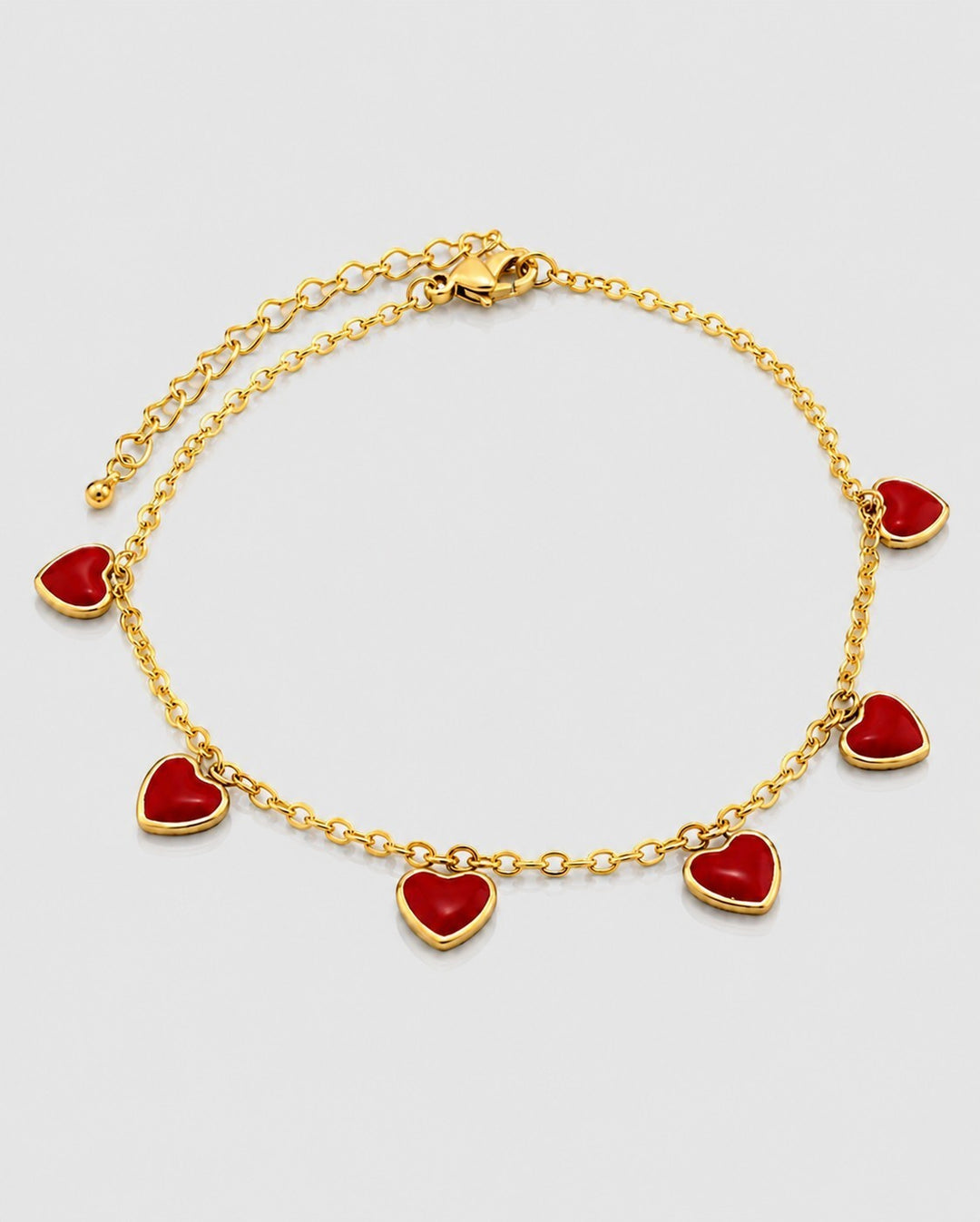 Gold Plated Burgundy Enamel Heart Charm Bracelet (11001)