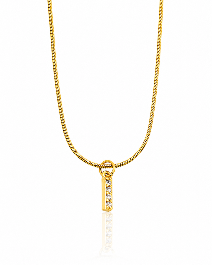 Gold Plated Waterproof Initial 'I' Letter Pendant Necklace - 43.5 cm  (10874)