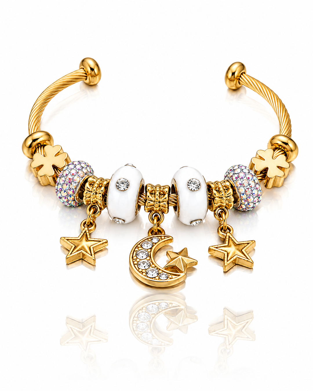 Gold Plated Waterproof Celestial Star Charm Bangle Bracelet (11764)