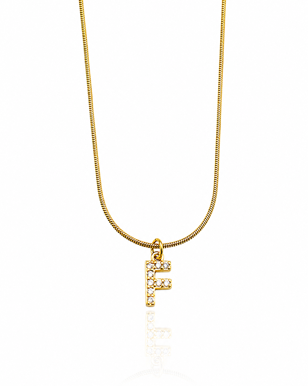 Gold Plated Waterproof Initial 'F' Letter Pendant Necklace (10871)