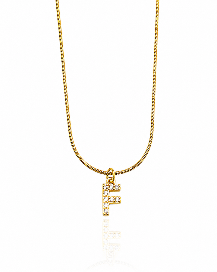 Gold Plated Waterproof Initial 'F' Letter Pendant Necklace - 43.5 cm  (10871)