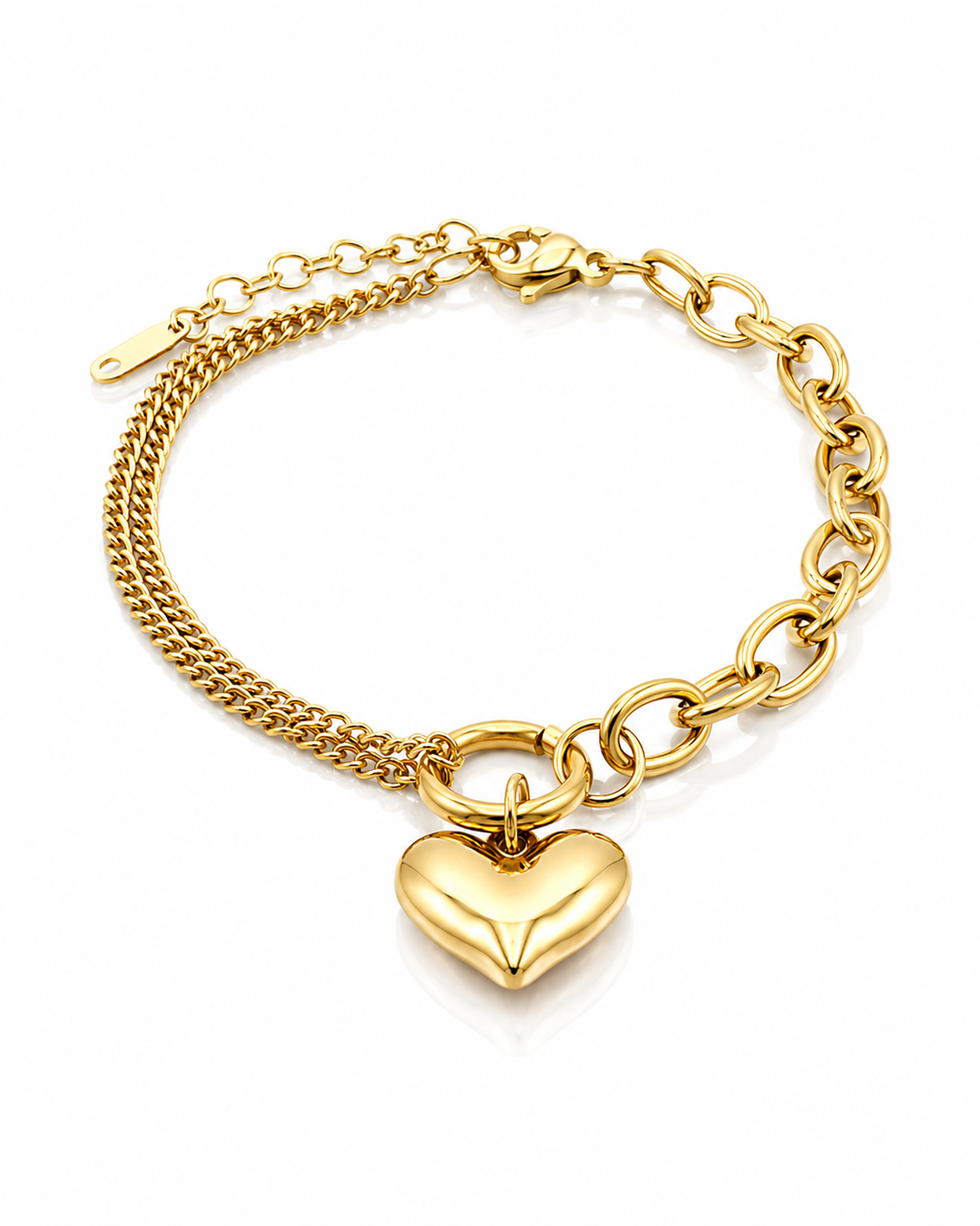 Gold Plated Waterproof Paperclip Chain Heart Charm Bracelet (10996)