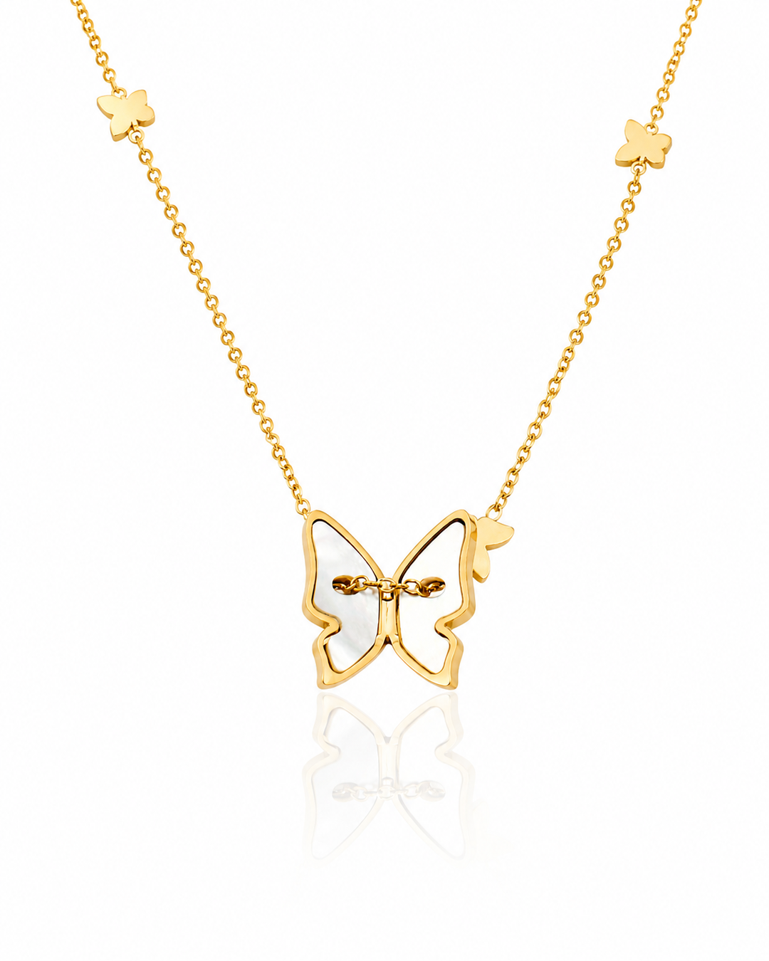 Gold Plated Mother of Pearl Butterfly Pendant Necklace (10855)