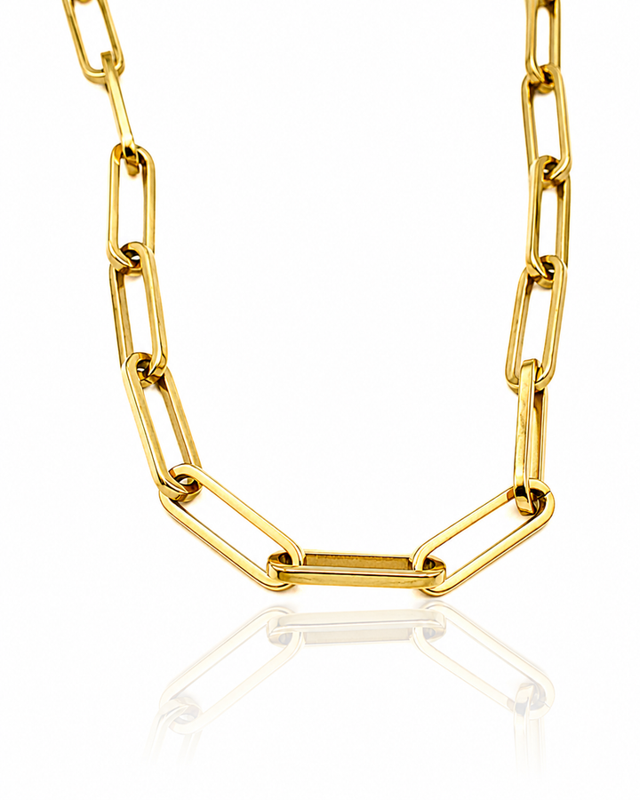 Gold Plated Chunky Statement Paper Link Chain Necklace (10778)