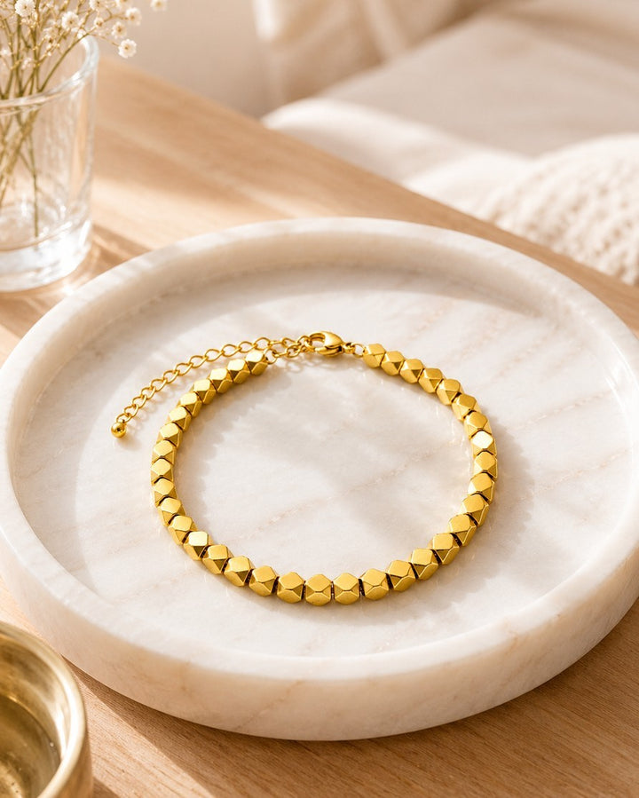 Gold Plated Waterproof Disco Ball Bead String Bracelet (10980)