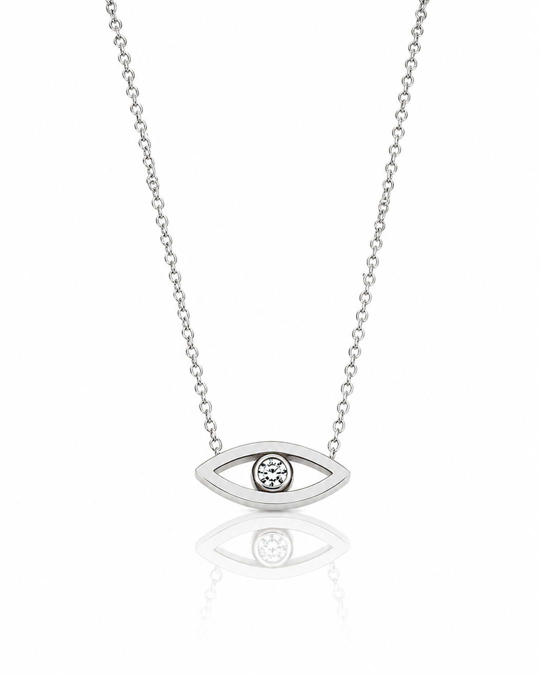Rhodium Plated Cubic Zirconia Evil Eye Protection Pendant Necklace (10640)