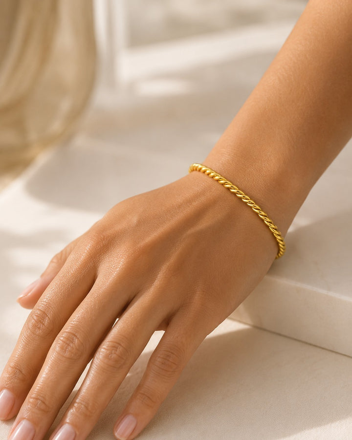 Gold Plated Waterproof Woven Knit Chain Bracelet (11212)