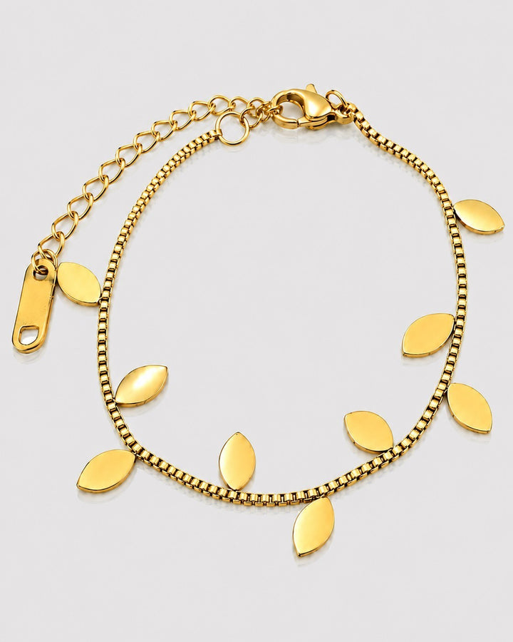 Gold Plated Waterproof Botanical Leaf Charm Bracelet (10779)