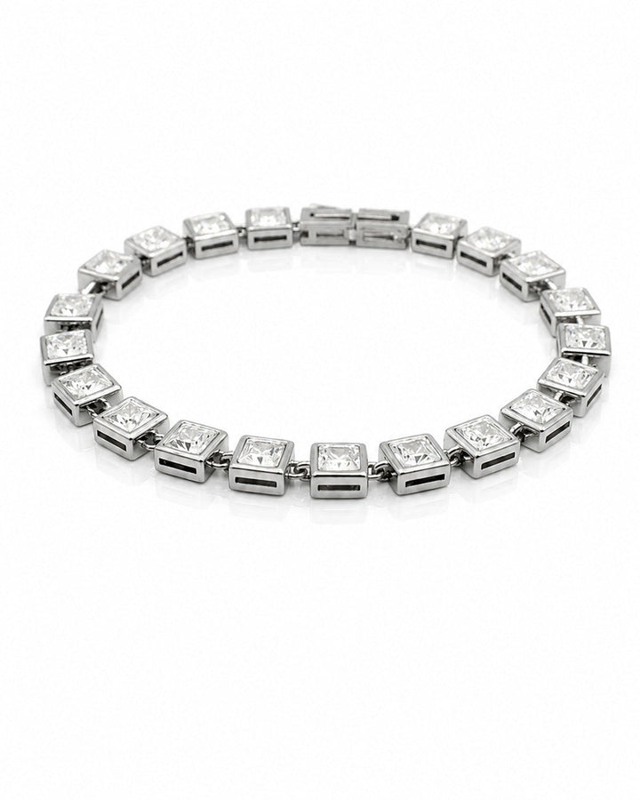 Rhodium Plated Cubic Zirconia Tennis Bracelet (11442)