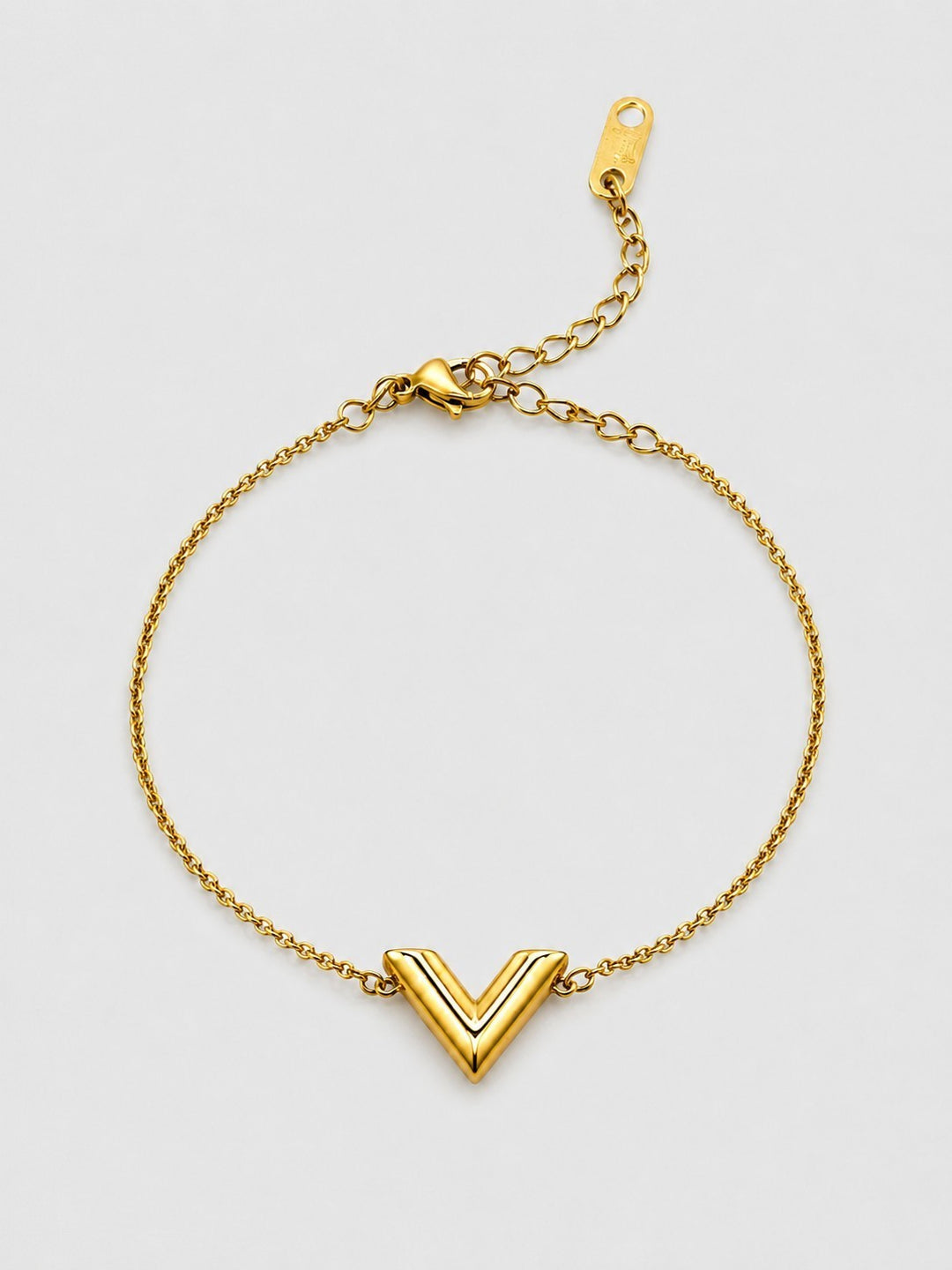 Gold Plated Waterproof Minimalist 'V' Charm Dainty Bracelet (10822)